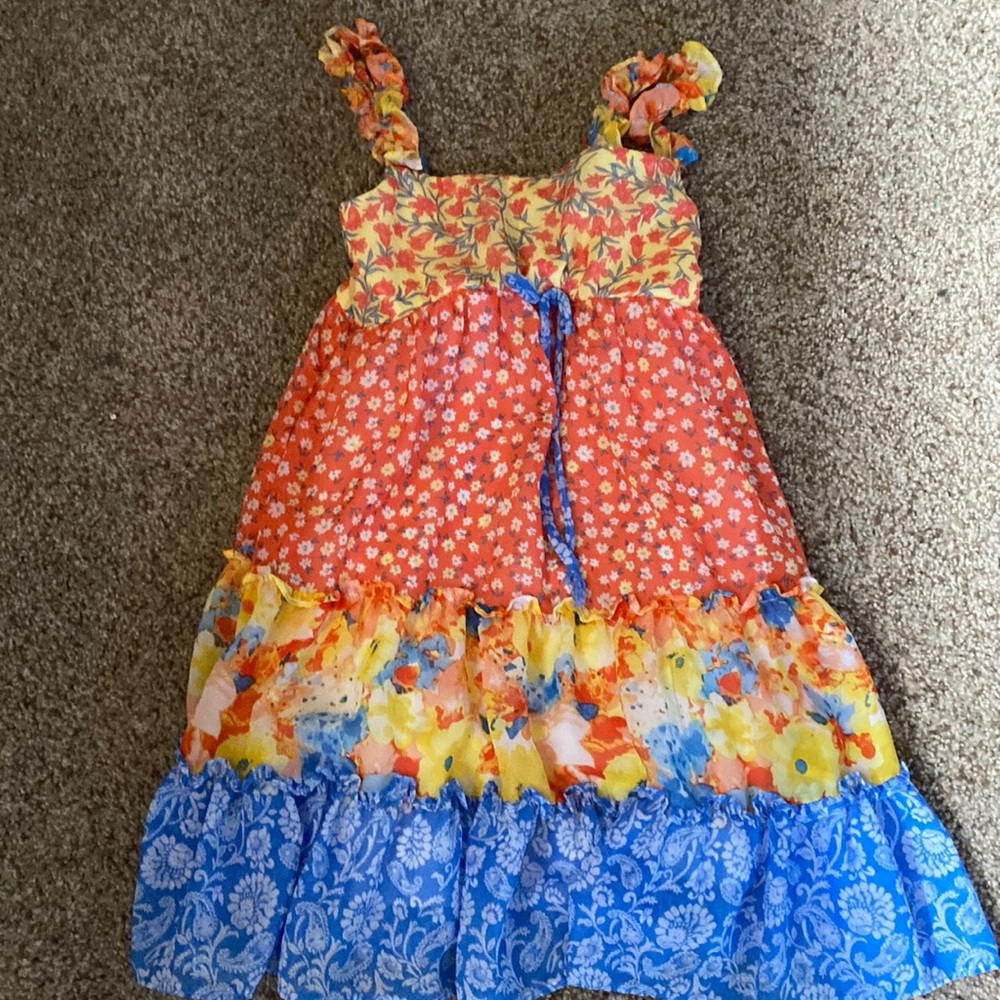 Orange, yellow, blue flowey dress